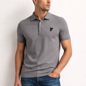 Versace Collection Slim Fit Polo Gray Medusa Logo Cotton Shirt Size Small